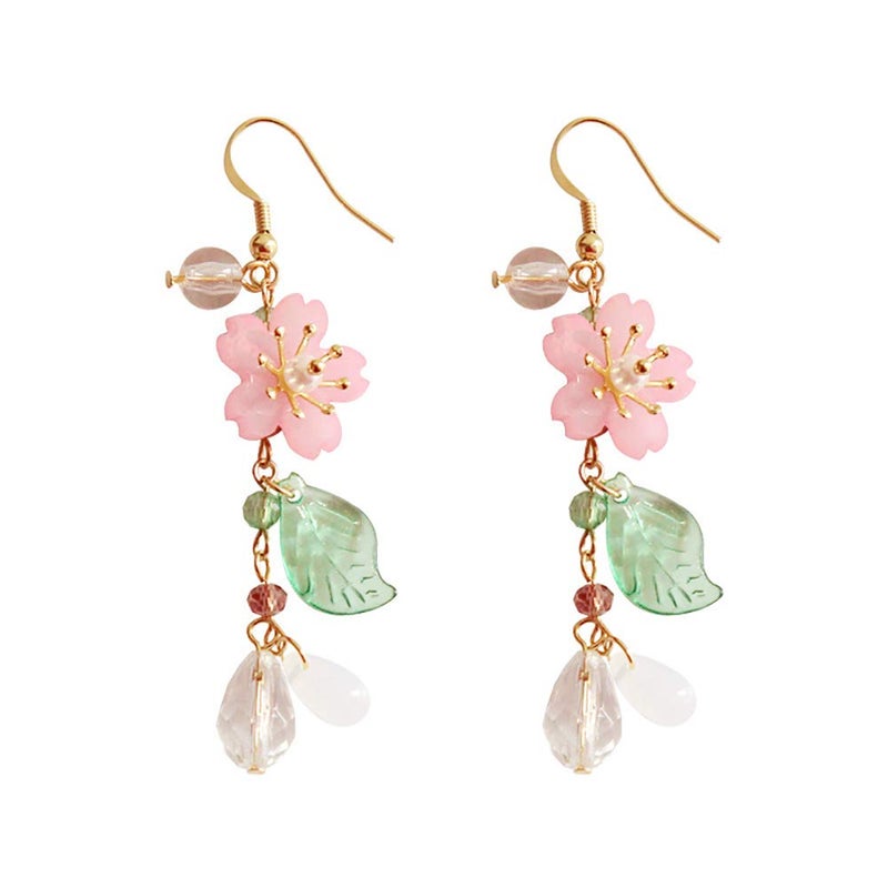 DOUBNINE Pink Flower Earrings Dangle Cherry Blossoms Sakura Floral Teardrop Butterfly Fairy Leaf Petal Drop Spring Women Accessories (sakura) - Image 1